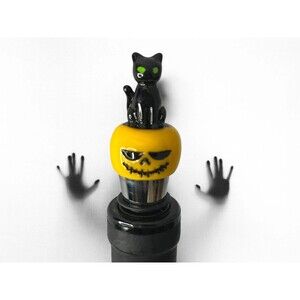 Black Cat and Jack-o'-Lantern Halloween Wine Bottle Stopper Decoration